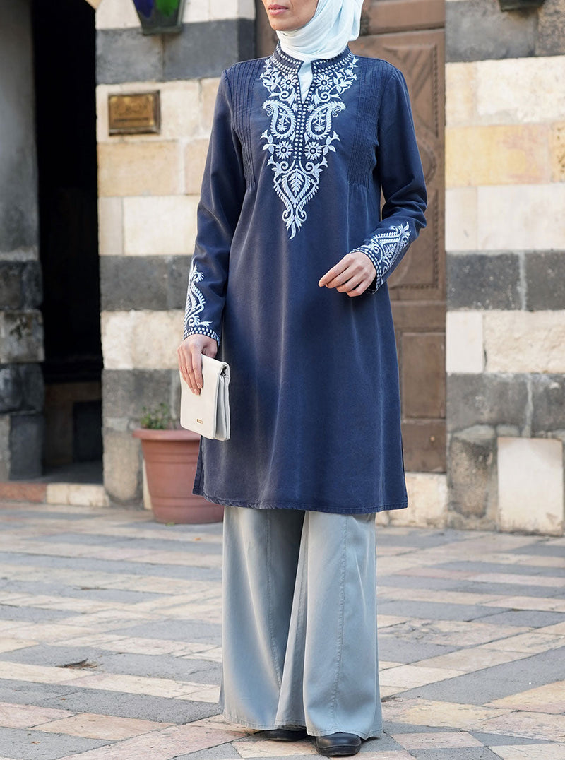 Pintucked Embroidered Tunic