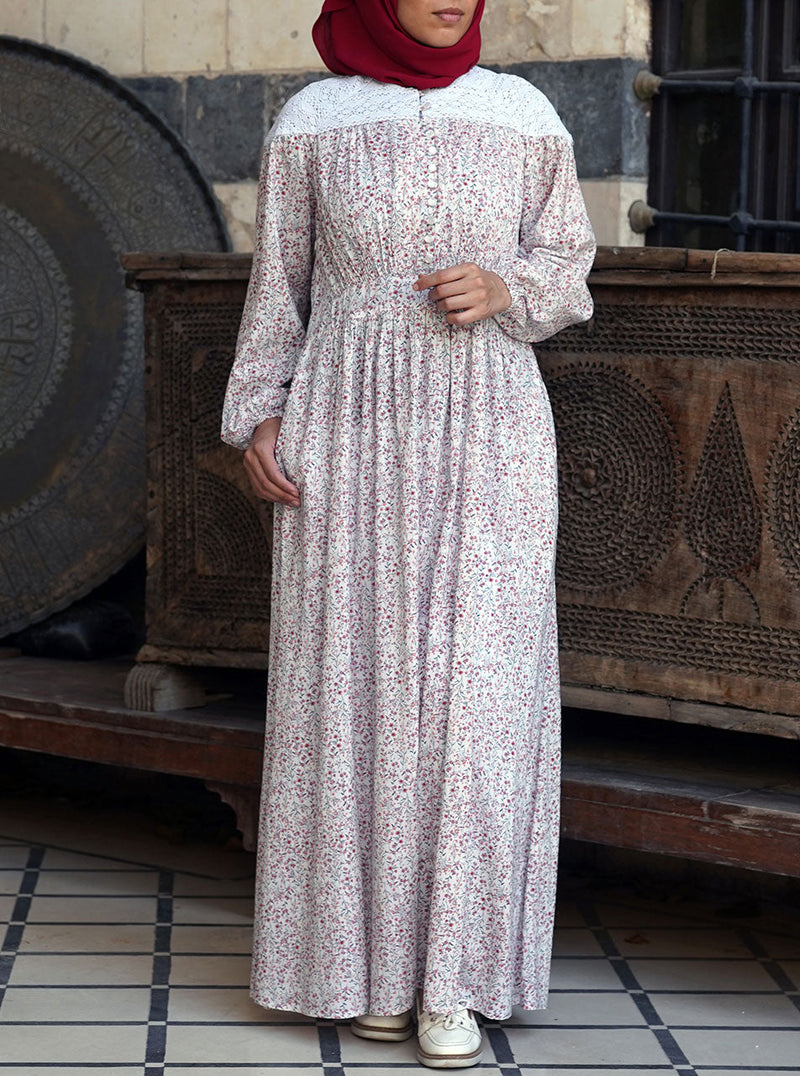 Sahla Printed Abaya with Lace