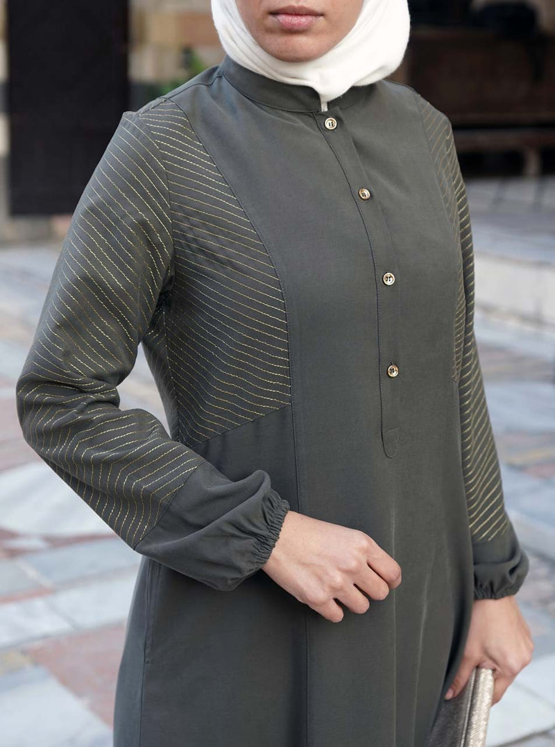 Gold Topstitched Abaya