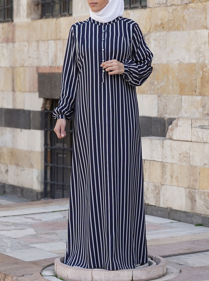 Pleated Shoulders Striped Shirtdress