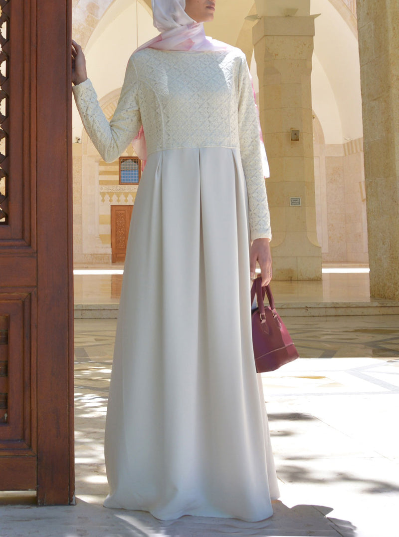 Lace Pleated Abaya Gown