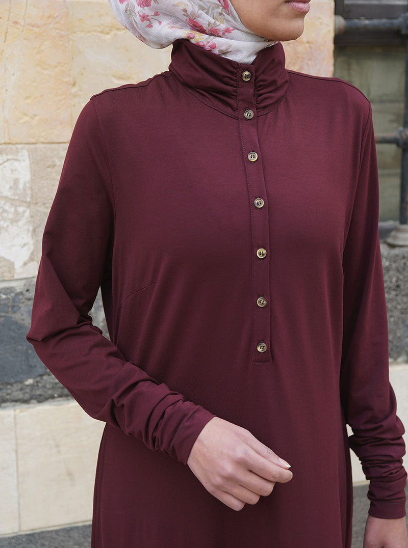 Ruched Collar and Sleeves Maxi Dress