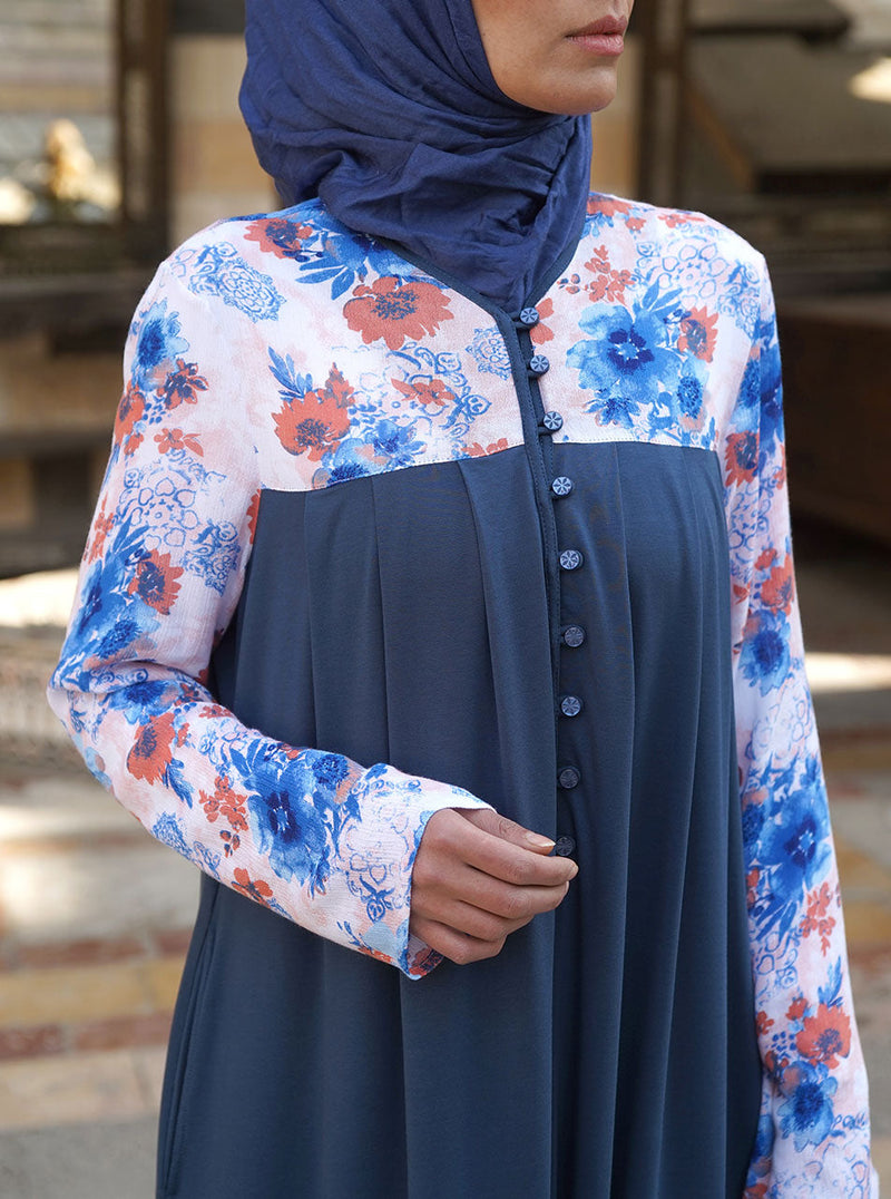 Printed Top Abaya with Pleats