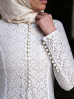 Pearl Buttoned Lace Abaya Gown