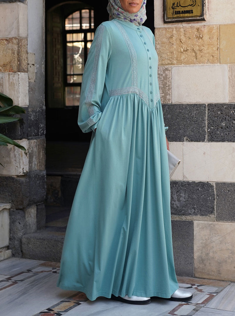 Angled Lace Jersey Abaya