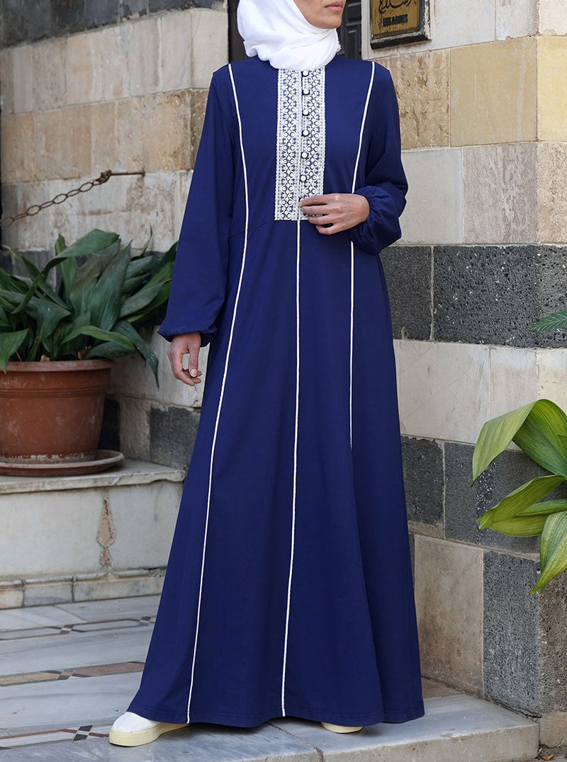 White Lace and Trim Abaya