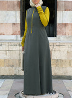 Dual Fabric Ruched Sleeves Maxi Dress