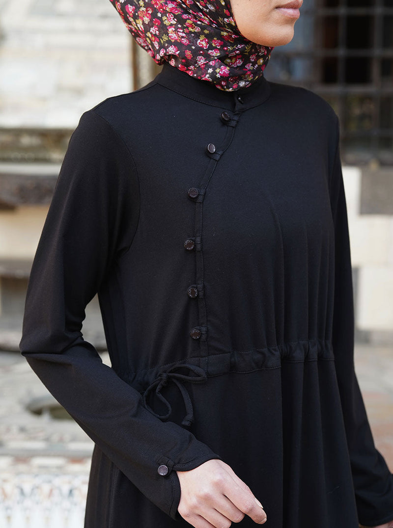 Waist Tie Buttoned Abaya