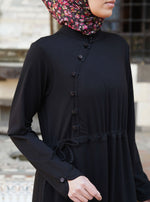 Waist Tie Buttoned Abaya