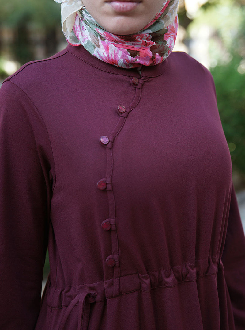 Waist Tie Buttoned Abaya