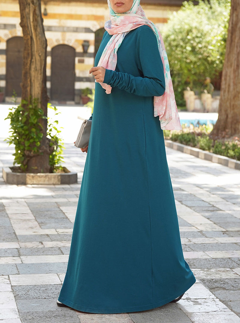 Gathered Sleeves Jersey Maxi Dress