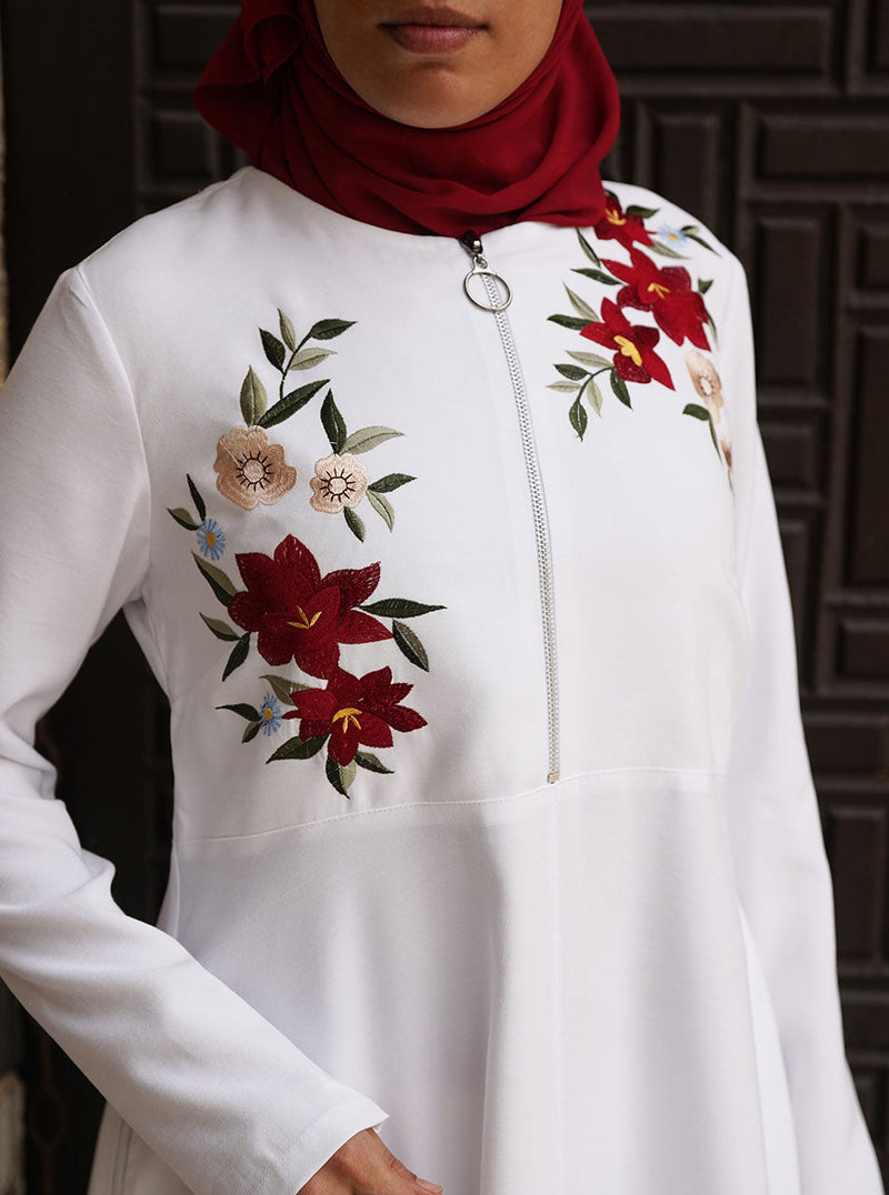 Embroidered Zipper Opening Abaya Gown