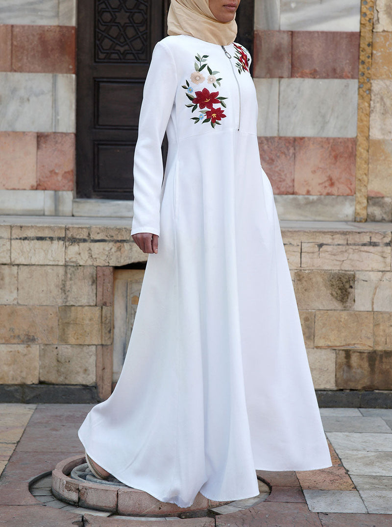 Embroidered Zipper Opening Abaya Gown