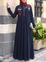 Embroidered Zipper Opening Abaya Gown