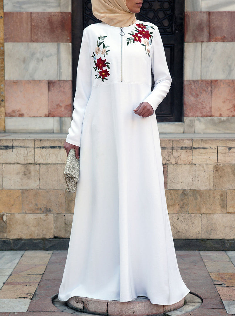 Embroidered Zipper Opening Abaya Gown