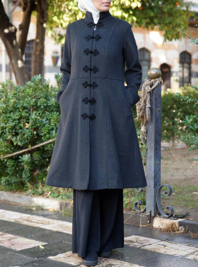 Wool Coat with Frog Closures